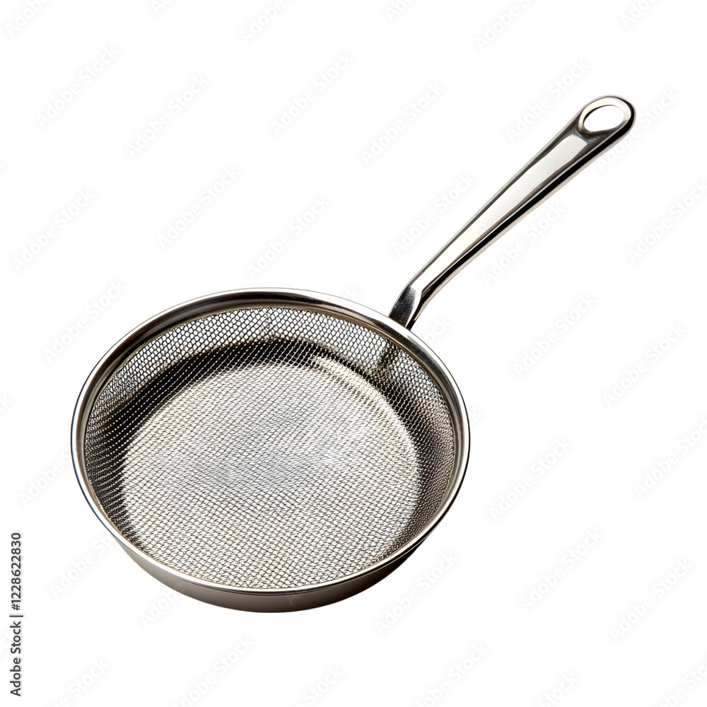Sleek Stainless Steel Sifter with Smooth Handle Isolated on Transparent Background Sleek Stainless Steel Sifter with Smooth Handle Isolated on Transparent Background