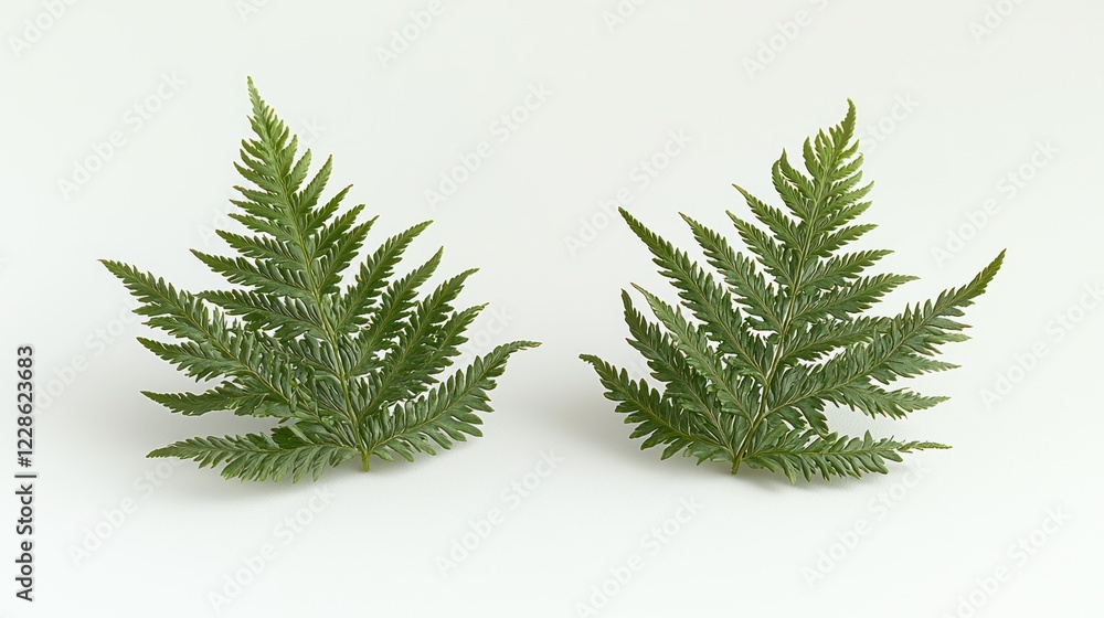 Obraz premium Two fern fronds on white background for minimalist design