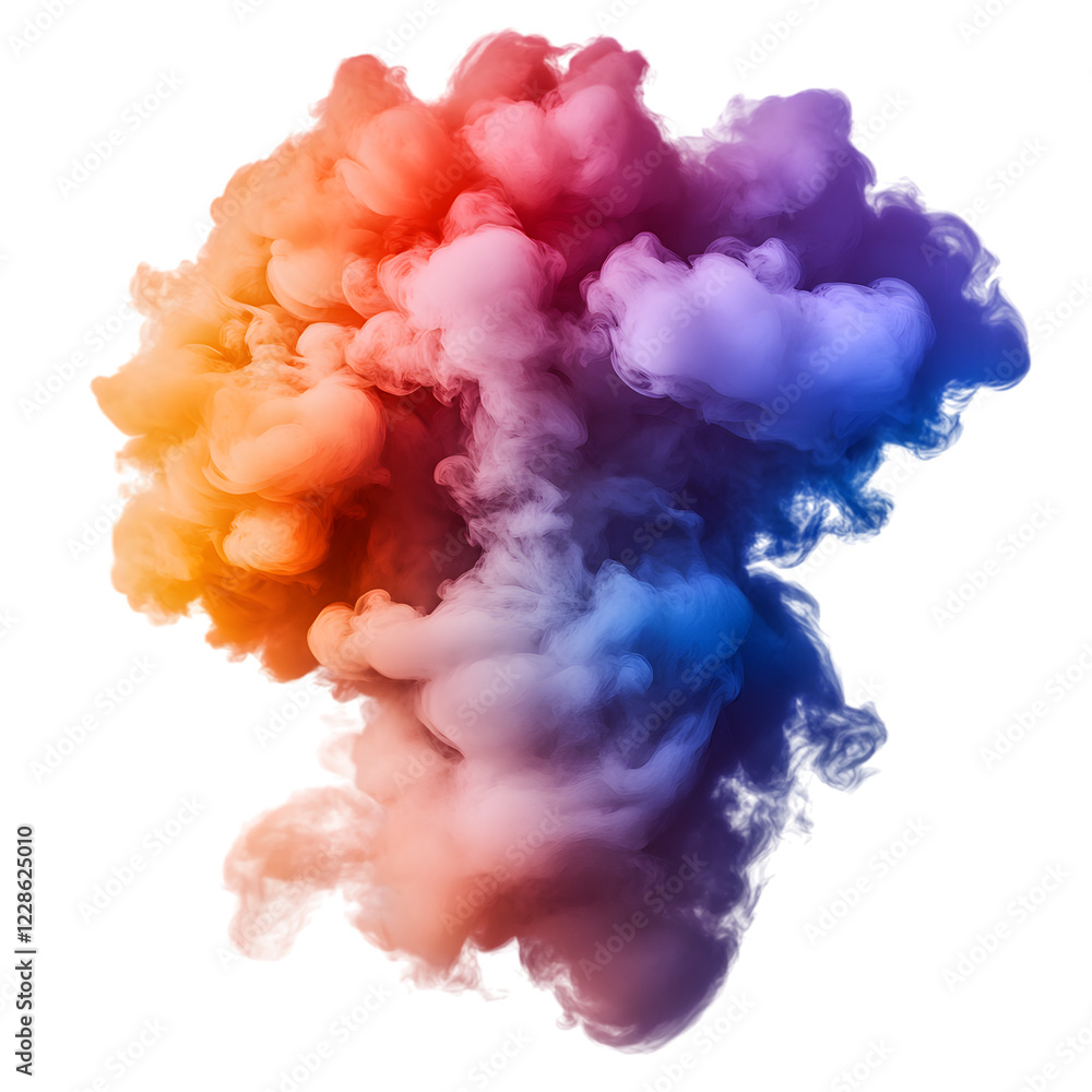 Fototapeta premium Abstract Color Explosion of Purple, Pink, and Orange Smoke, Isolated on Transparent Background