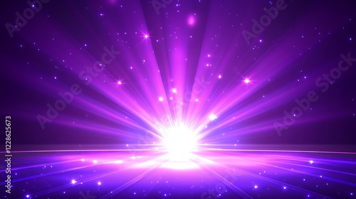 Purple Light Rays Burst With Sparkling Stars Background