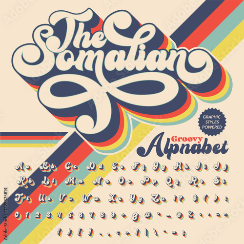 3D The Somalian script Retro Groovy Vintage Display bold Font alphabet.eps