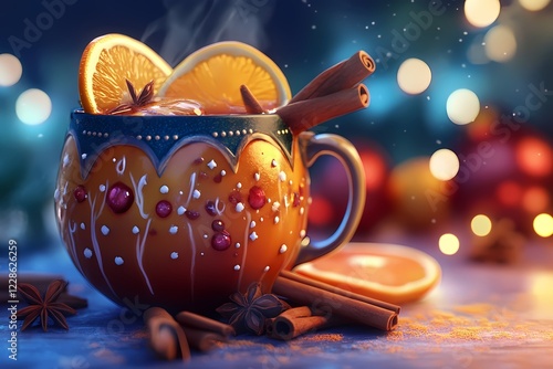 Festive Spiced Orange Drink in Ornate Mug photo