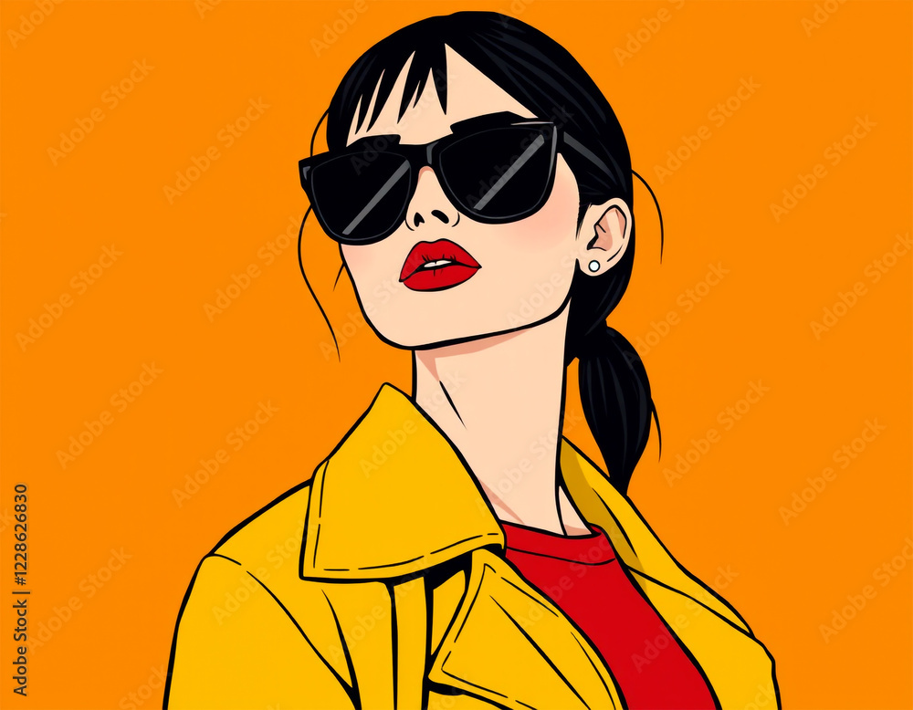 Stylish woman wearing sunglasses on orange background Stylish woman wearing sunglasses on orange background