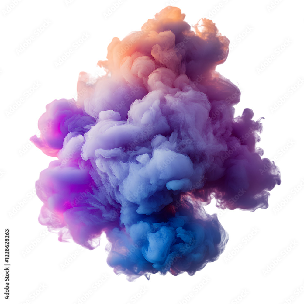 Fototapeta premium Vibrant Multicolor Smoke Cloud with Swirling Effect, Isolated on Transparent Background