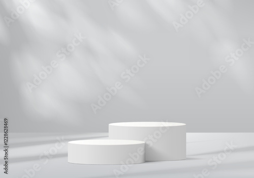 3d podium grey colours on background platform. stand show cosmetic product for display. Stage showcase on pedestal black and white studio platform. 3d simplicity shapes vector render illustration