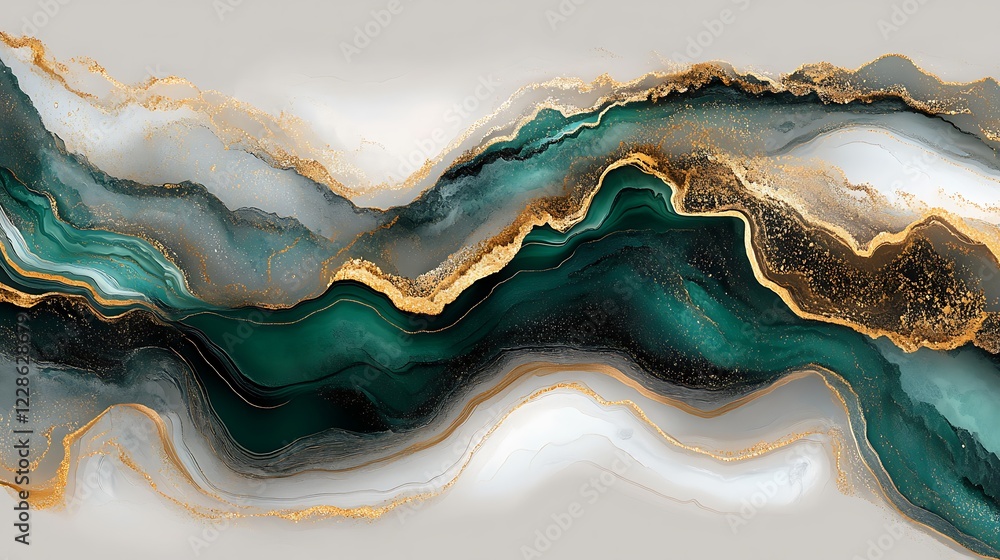 Abstract Emerald Gold Swirls Fluid Art Painting Abstract Emerald Gold Swirls Fluid Art Painting