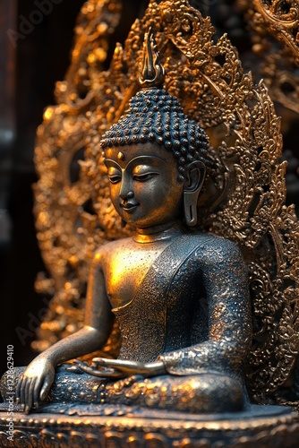 Golden Buddha Statue in Hiranya Varna Mahavihar Temple Patan Nepal photo