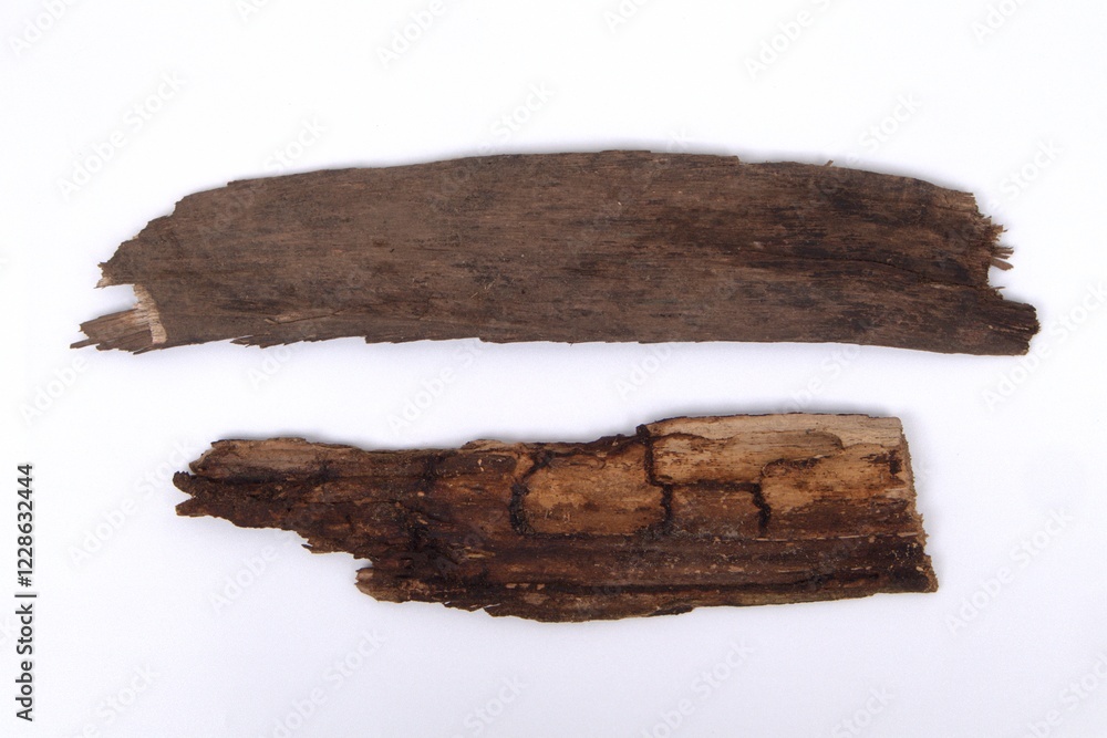 Fototapeta premium Two pieces of old wood on white background