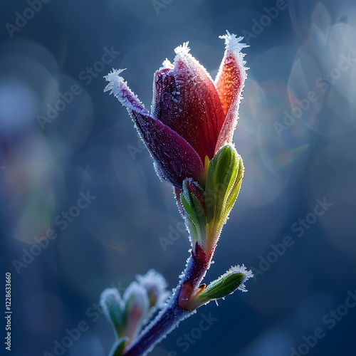 Flower Bud Breaking Through Frost Glowing with Spring s Energy