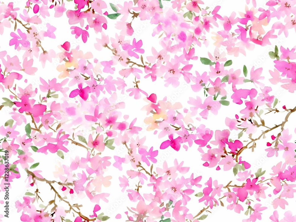 Obraz premium A seamless pattern of abstract cherry blossoms painted in watercolor. Hand-painted cherry blossom wallpaper for spring