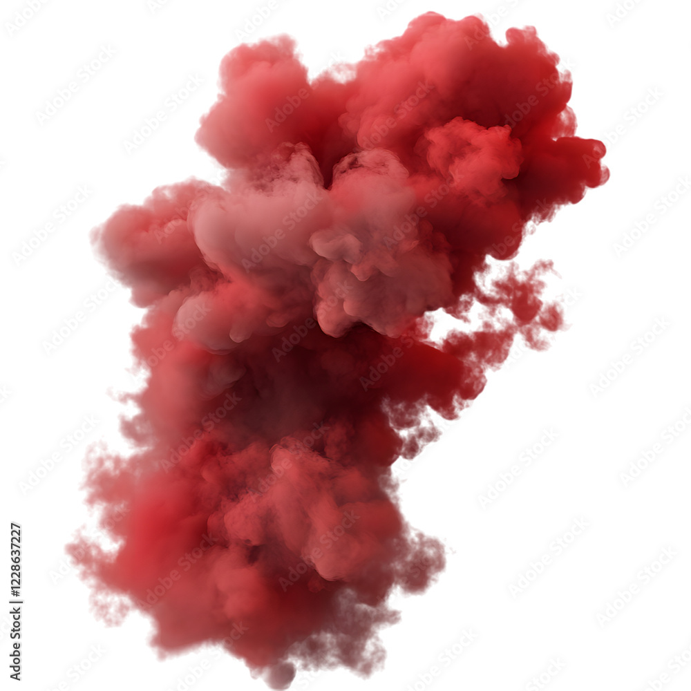 Fototapeta premium Dynamic Red Ink Explosion in Air Creating Smoky Effect, Isolated on Transparent Background