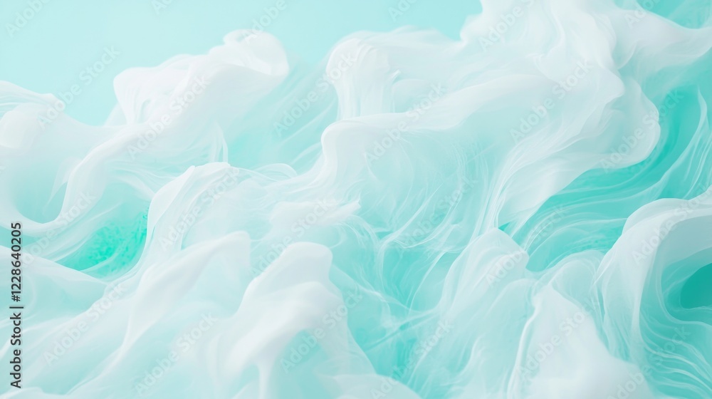 Obraz premium Ethereal Whipped Pastel Turquoise with White Swirls - Cinematic Motion Fluid Art Image