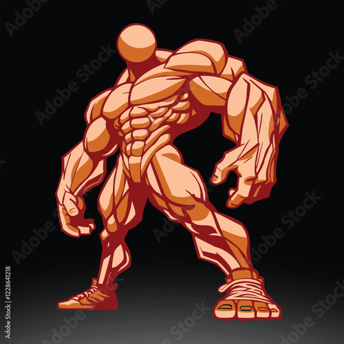 Muscular Abstract Figure with Exaggerated Features and Dynamic Pose