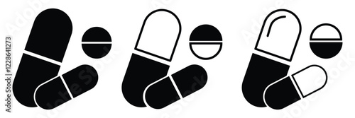 Pills icon  set. Simple and editable pills icons Medicament and pharmaceutical symbol. medicine pill icon.