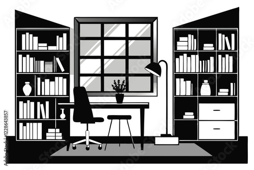 bookself silhouette illustration black and white photo