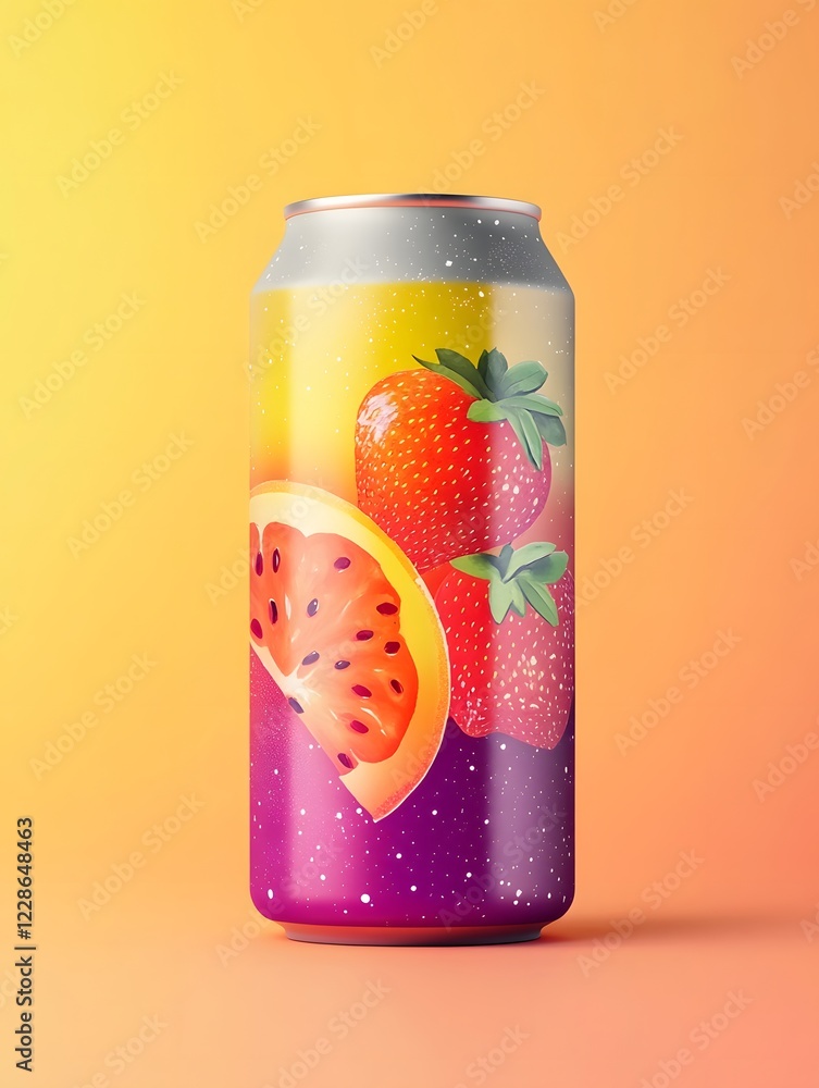 Obraz premium Sleek Metallic Can with Gradient Finish and Bold Fruit Graphics