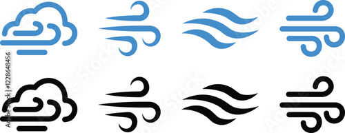 Weather related icon in flat set Climate vector for apps or website containing clouds, weather forecast isolated on transparent background wind thunder storm, dew, snow cloud logo icon