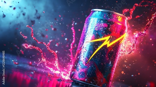 Wallpaper Mural Electrifying Vibrant Energy Drink Can with Dynamic Neon Splash Graphics Torontodigital.ca