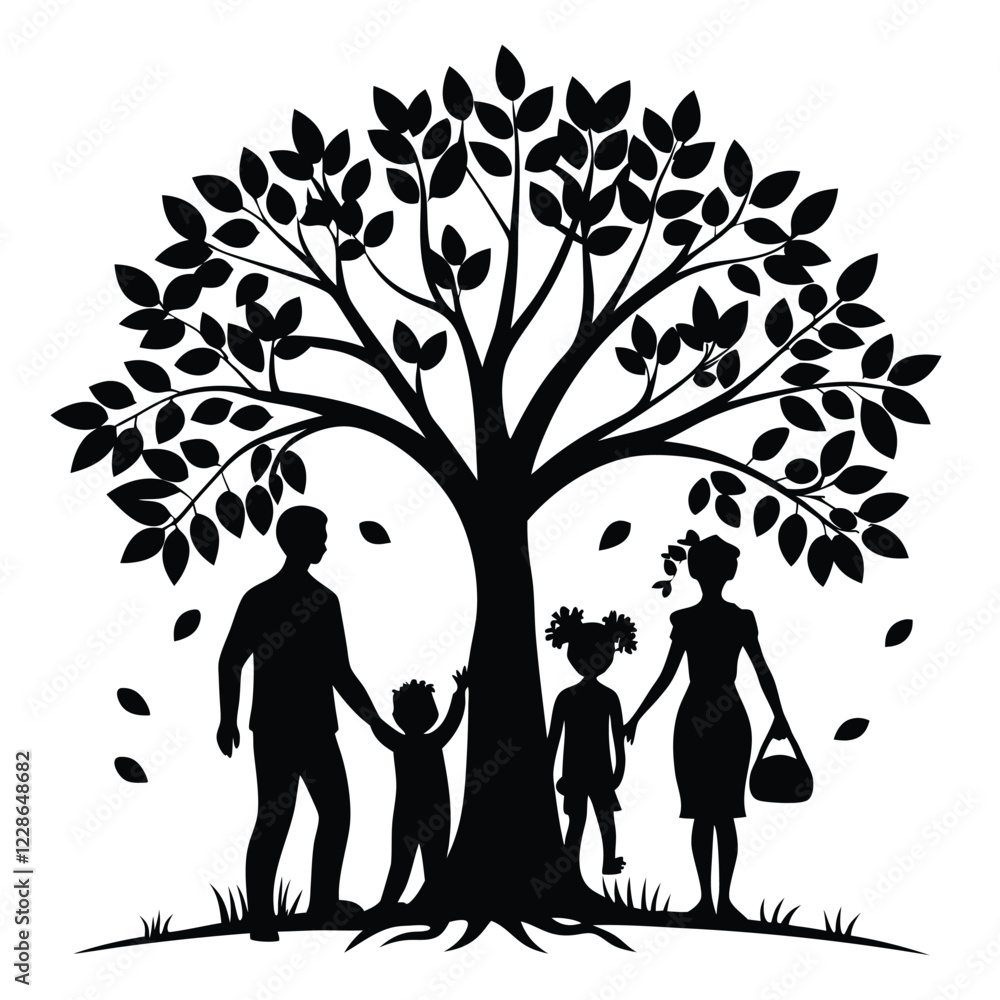 Fototapeta premium A family under a tree with butterflies on it