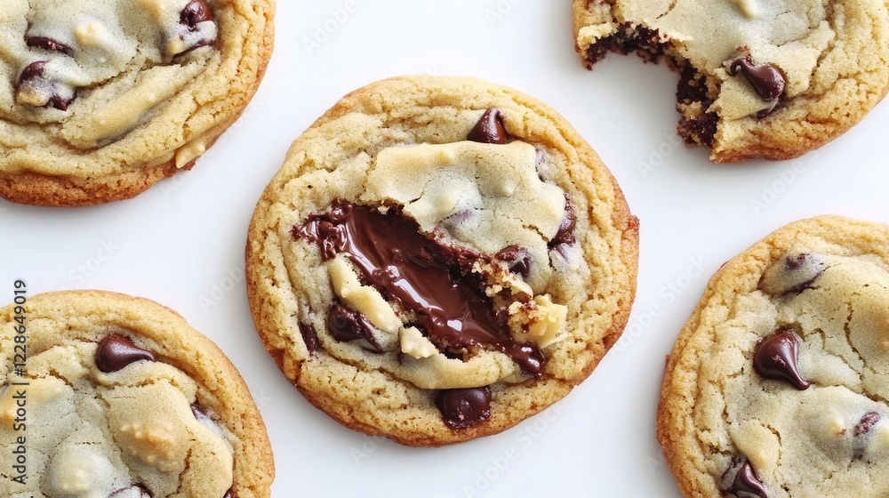 Delicious Chocolate Chip Cookies With Bites Taken Out Generative AI