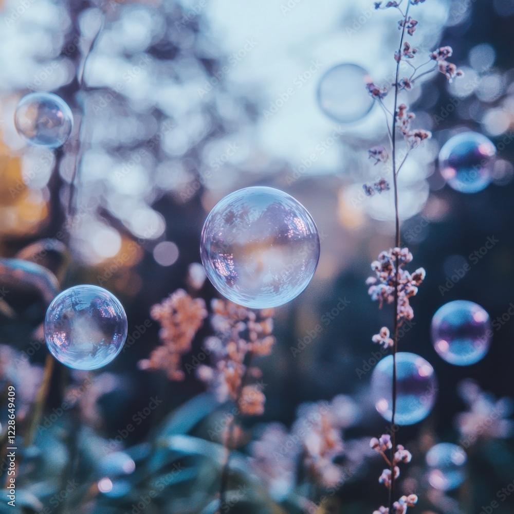 Ethereal Bubbles Floating in a Dreamy Garden