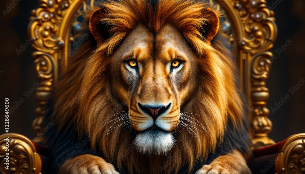 Naklejka premium Majestic Lion King on a Golden Throne