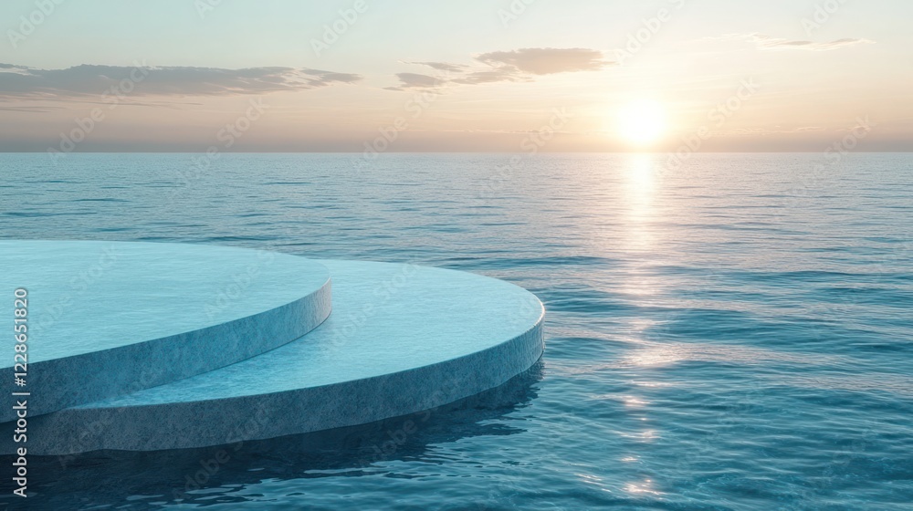 Serene Sunset: Minimalist Ocean Platform at Golden Hour Serene Sunset: Minimalist Ocean Platform at Golden Hour