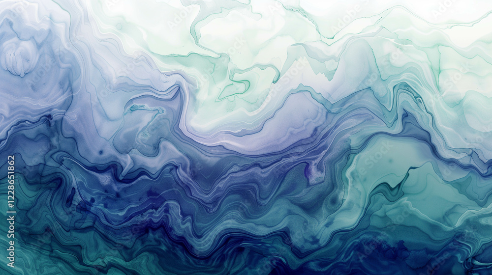 Abstract Blue and White Fluid Art Painting with Oceanic Swirling Patterns Abstract Blue and White Fluid Art Painting with Oceanic Swirling Patterns