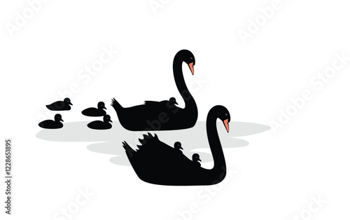 Black swan family animal silhouette vector