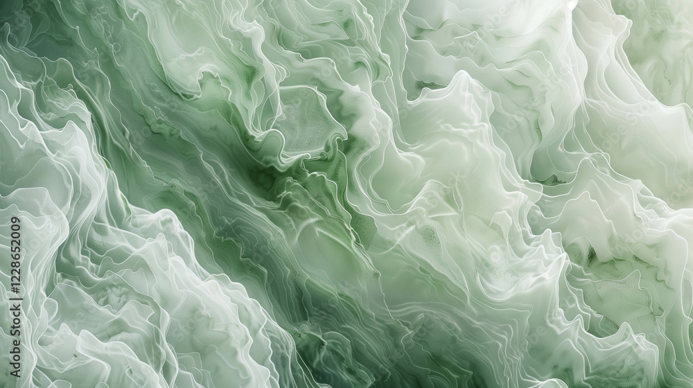 Abstract Green and White Fluid Art with Organic Swirling Textures Abstract Green and White Fluid Art with Organic Swirling Textures