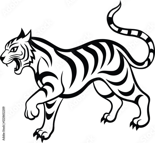 Fierce Tiger vector illustration, Premium quality fierce Tiger silhouette vector art, fierce Tiger line art vector