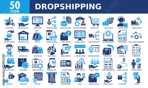 Dropshipping icon set collection. Simple color fill vector.