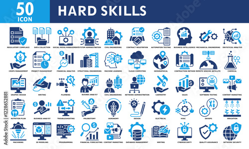 Hard skills icon set collection. Simple color fill vector.