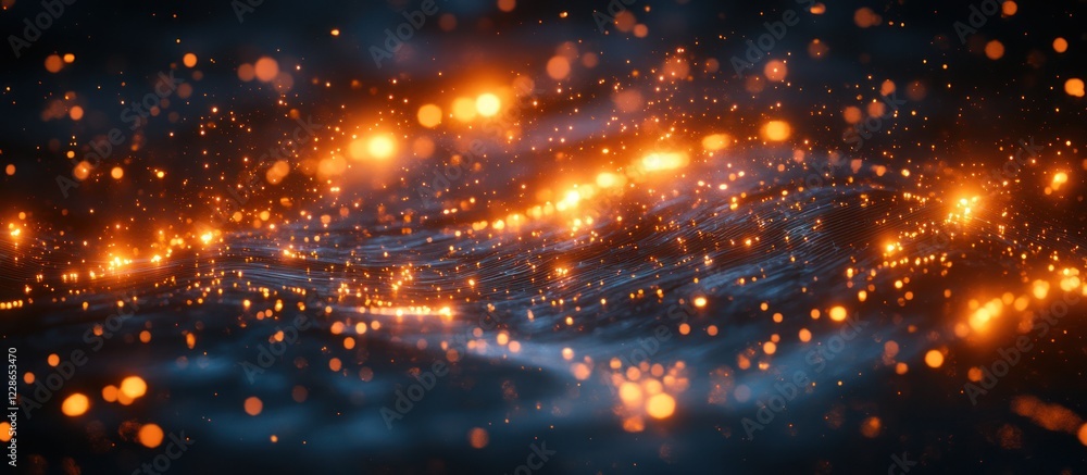 Obraz premium Abstract fiery particles glowing in dark background.