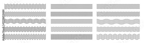 Waves line set. Wave ornament pattern. Set of wavy zigzag lines. Wave thin line background. Vector zigzag and wavy horizontal underline. Vector illustration
