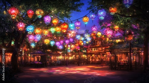 Wallpaper Mural Enchanting Night Market Lanterns Illuminate Festive Street Torontodigital.ca