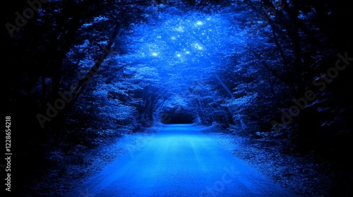 Enchanting Night Road Through Starlit Forest Canopy photo