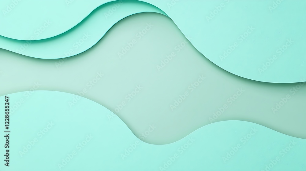 Fototapeta premium Abstract Pastel Green Wavy Paper Layers Design