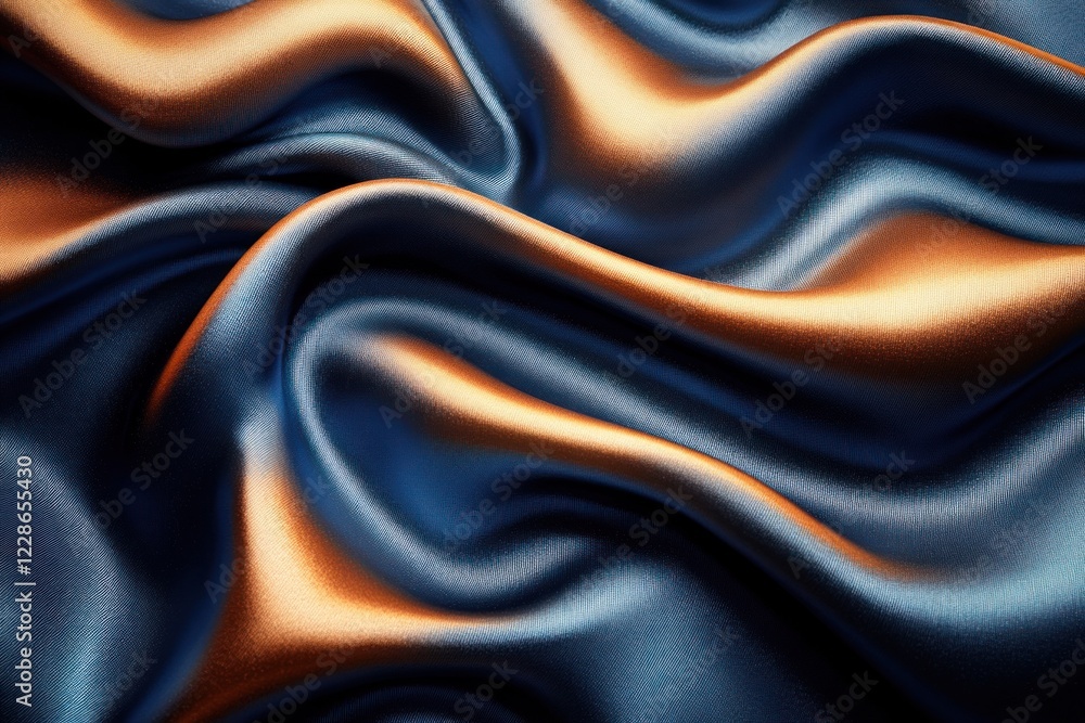Fototapeta premium Close-Up of Flowing Silk Fabric in Rich Blue and Gold