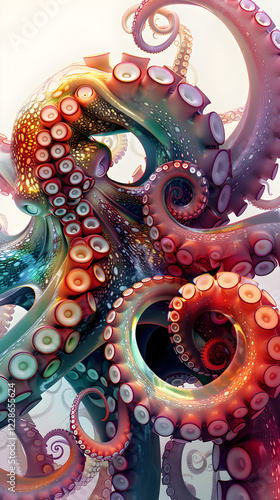 Wallpaper Mural Intricate Abstract Octopus: Dynamic Digital Illustration with Vibrant Swirling Tentacles Perfect for Artistic Applications Torontodigital.ca