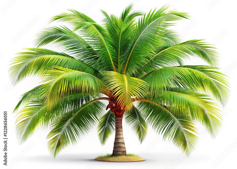 Obraz premium Lush Tropical Coconut Palm Tree Isolated on White Background - Stock Photo
