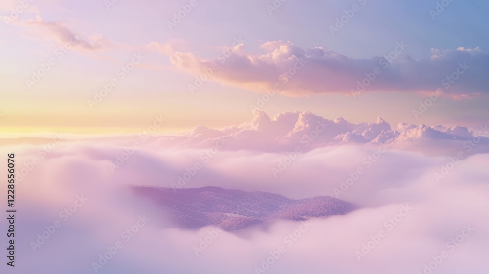 Gentle Rolling Mist at Dawn Over Serene Orchard Landscape Gentle Rolling Mist at Dawn Over Serene Orchard Landscape