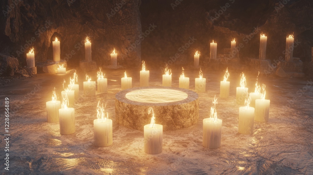 Ethereal Circle of Candles in a Mystical Setting Ethereal Circle of Candles in a Mystical Setting