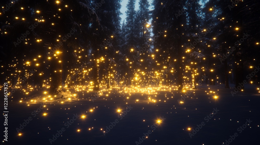 Enchanting Winter Forest with Glowing Lights Enchanting Winter Forest with Glowing Lights