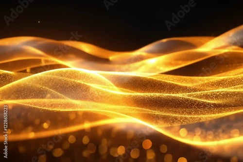 Glowing orange fractal lines create a dynamic abstract light pattern, 3d render