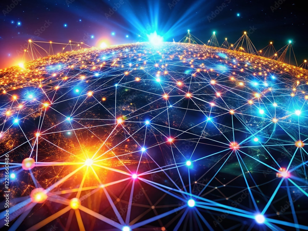 Abstract Digital Network: Glowing Nodes and Lines in Low Light Abstract Digital Network: Glowing Nodes and Lines in Low Light