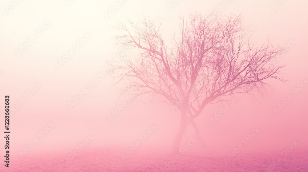 Minimal Silhouette of a Tree in Soft Foggy Atmosphere Minimal Silhouette of a Tree in Soft Foggy Atmosphere