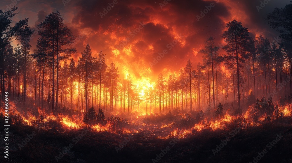 Forest Fire Erupts at Dusk Creating Fiery Sky Forest Fire Erupts at Dusk Creating Fiery Sky
