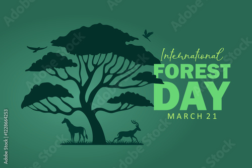 international forest day 21 march vector illustration. animal, bird, tree, green greeting. vector illustration 