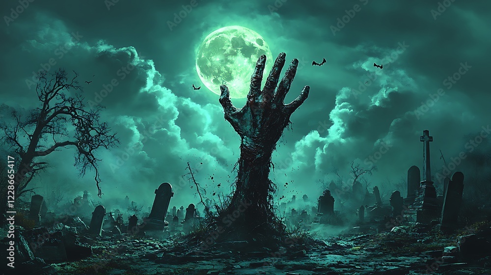 Obraz premium Zombie Hand Rising Out Of A Graveyard - Halloween, 